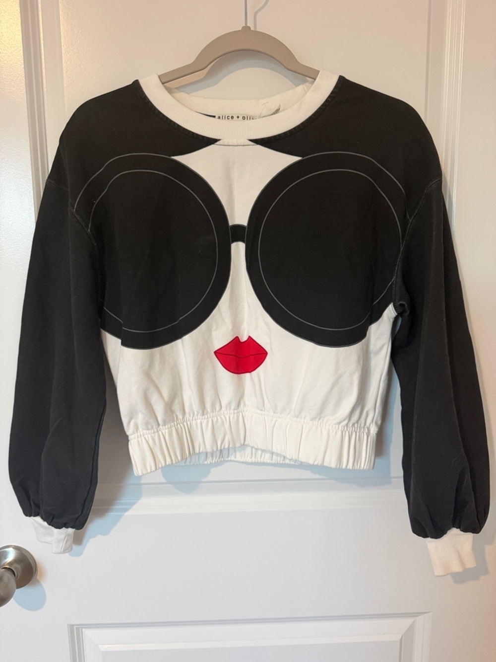 Alice + Olivia Black, White & Red Graphic Face Sweatshirt